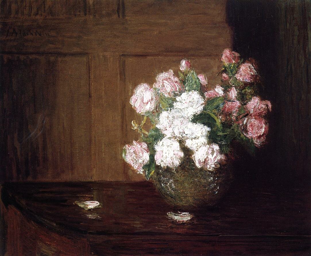 Weir_Julian_Alden_Roses_in_a_Silver_Bowl_on_a_Mahogany_Table