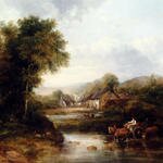 Watts_frederick_Waters_An_Extensive_River_Landscape_With_A_Drover_In_A_Cart_With_His_Cattle