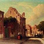 Weissenbruch_Jan_A_Sunlit_Townview_With_Figures_Conversing