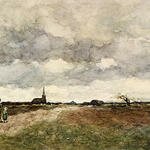 Weissenbruch_Jan_Hendrik_Figures_On_A_Country_Road_A_Church_In_The_Distance