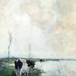 Weissenbruch_Johannes_Hendrik_A_Cow_Standing_By_The_Waterside_In_A_Polder