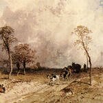 Ciceri Eugene A Team Of Horses Pulling A Cart On A Path