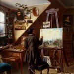 Friedrich Gustav Adolf Painting Horses In The Studio A Self Portrait