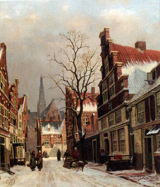 Gulik Franciscus Lodeweijk Van Townsfolk In A Snow covered Street In Haarlem