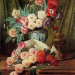 Carlier_Max_Still_Life_Of_Roses_And_Other_Flowers_On_A_Draped_Table