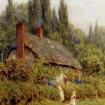 Allingham_Helen_Children_On_A_Path_Outside_A_Thatched_Cottage_West_Horsley_Surrey