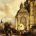 Bommel_Elias_Pieter_Van_Figures_At_The_Entrance_Of_The_St_Stevens_Church