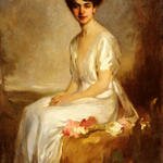 Halmi_Arthur_Lajos_Portrait_Of_An_Elegant_Young_Woman_In_A_White_Dress