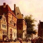 Eversen_Adrianus_A_Sunlit_Street_On_Market_Day