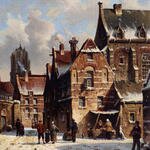 Eversen_Adrianus_Figures_In_The_Streets_Of_A_Wintry_Town