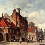 eversen_Adrianus_View_Of_Town_With_Figures_In_A_Sunlit_Street