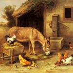 Hunt_Edgar_A_Donkey_And_Chickens_Outside_A_Stable