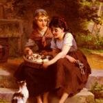 Munier_Emile_Deux_Filles_Avec_Un_Panier_De_Chatons