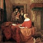 METSU_Gabriel_A_Woman_Seated_At_A_Table_And_A_Man_Tuning_A_Violin