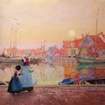 Herrman_Hans_A_Dutch_Fishing_village_At_Dusk_With_Figures_On_A_Quay