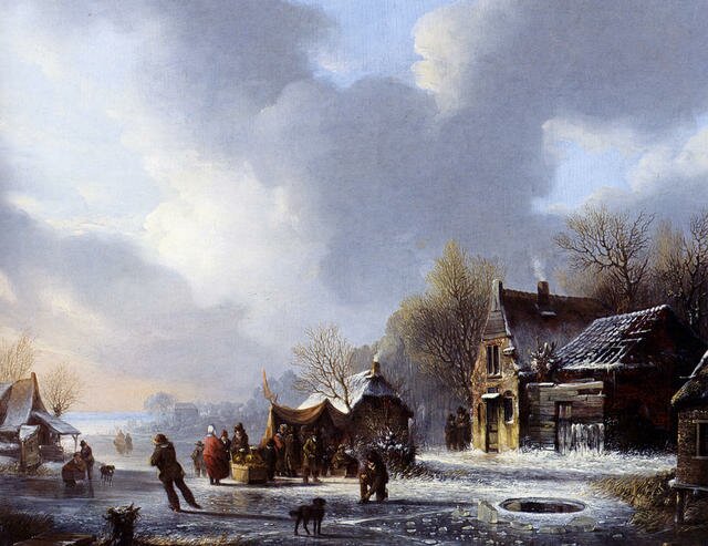 Stol_Jacobus_Van_Der_Skaters_On_A_Frozen_River_Near_A_koek_En_Zopie