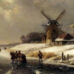 Kleijn_Lodewijk_Johannes_Figures_On_AFrozen_Waterway_By_A_Windmill