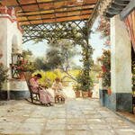 Rodriguez_Manuel_Garcia_y_Mother_And_Daughter_Sewing_On_A_Patio