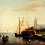 Hulk_Johannes_Frederik_A_Moored_Haybarge_And_Other_Shipping_By_A_Bleach_Field